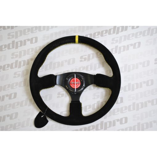 STEERING WHEEL – Flat – Black suede – yellow stitching