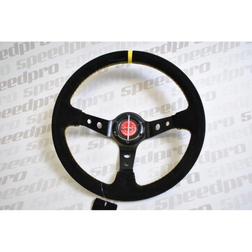 STEERING WHEEL – Indented – Black suede – yellow stitching